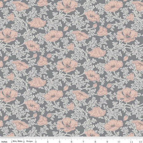 Liberty - The Winterbourne Collection - &nbsp;Beatrice Poppy nr. 5731 B &nbsp;Zacht pink met grijs en off white bloemen met takken The Winterbourne collection. 