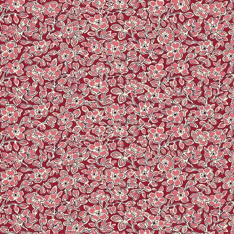 Liberty - Flower show - Chatsworth Blossom 5728C rode bloemetjes warme tint rood..