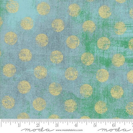 Moda - Grunge - Hits the spot - 60M Blue met goudkleurige stip Quiltstof