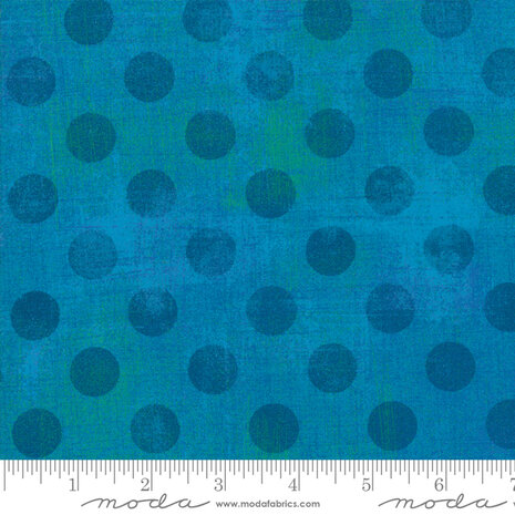 Moda - Grunge - Hits the spot - 55 Turquoise &nbsp;turkooisblauw met blauwe stip&nbsp;Quiltstofed