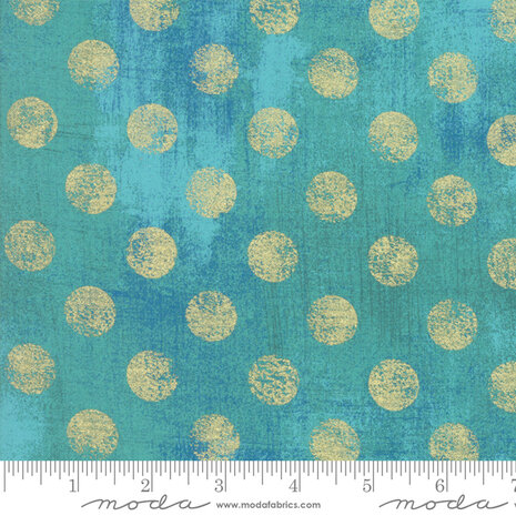 Moda - Grunge - Hits the spot - 524M Peacock turkoois met gouden stip&nbsp;Quiltstof