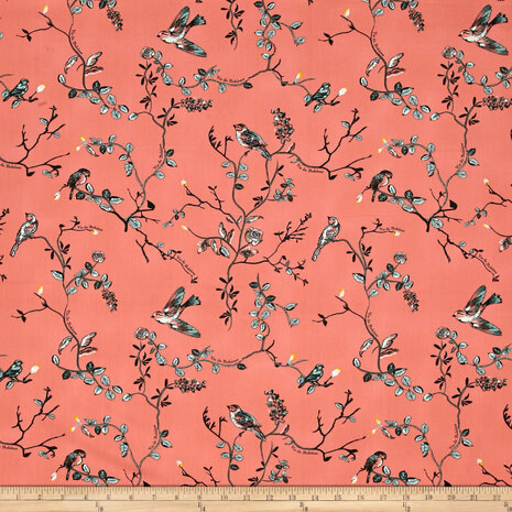 Stof met vogels zeer geschikt voor een plaatjes quilt&nbsp;Designed by Pat Bravo voor AGF fabrics Indie Boheme 