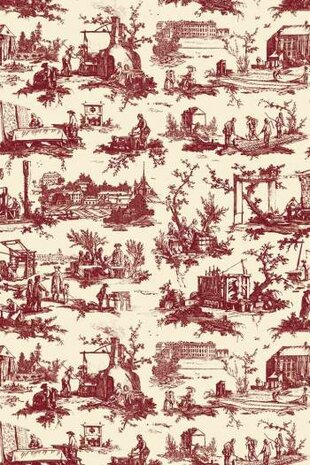 Toile de Jouy Les travaux de la manufacture - 50 x 75 cm bordeaux grote motieven  100% cotton De originele Franse Toile de Jouy Sajou.