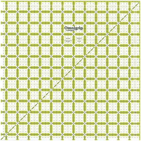 Omnigrid - liniaal - 12,5 inch x 12,5 inch [31,75 cm x 31,75 cm ] van het merk Prym met een diagonale lijn, zowel voor rechts als links handigen.