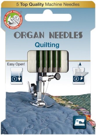 Quiltnaalden voor de naaimachine merk Organ, perfecte naalden 3 maal maat 75 en 2 x maat 90 speciaal voor quilten en patchwork