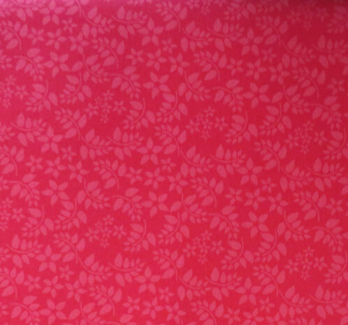 DK - Stof rood gebloemd klein motiefje ton sur ton rode takjes  DK Stof - Denmark.100% cotton en 110 cm breed.