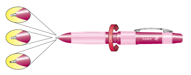 SEWLINE - TRIO-COLORS - TRIOCOLORS. Deze pen heeft 3 kleuren stiften en i &quot; stufje&quot; De te gebruiken kleuren zijn Zwart - wit en pink