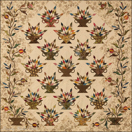 Flower Box - Edyta Sitar - LBQ-0352   -  Patchwork en Applique -  finished maat is 71" x 71"  -  Laundry Basket Quilts.
