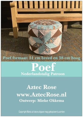 Quiltpatroon van een poef.Een Nederlandse duidelijke uitleg hoe u deze poef maakt. Erg leuk om te maken. De poef is doorsnede 50 cm breed en ong. 40 cm hoog.