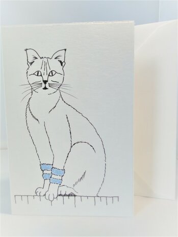 Poes voorkant. Formaat 11,5 x 17 cm gevouwen. 300 grams geschept papier met scheprand.  Met bijpassende envelop.
