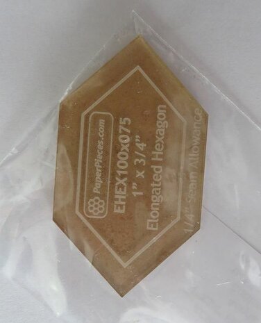 Acryl template - 1 inch x 3/4  inch Elongated Hexagon met 1/4 naadtoeslag