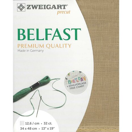 Belfast borduur linnen 32 ct is 12,6 per cm Zweigart  3609/326 afm. 48 cm x 68 cm