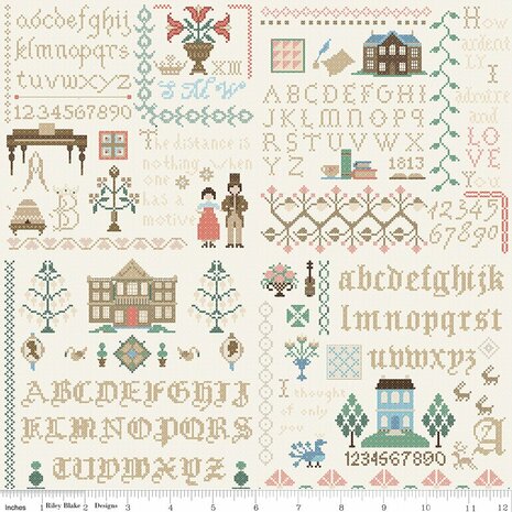 Pride &amp; Prejudice van Jane Austen Meryton sampler  multi Riley Blake