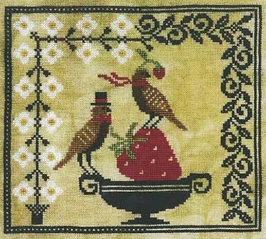 Posh strawberry picnic borduurpatroon 8 x 8 inch finished