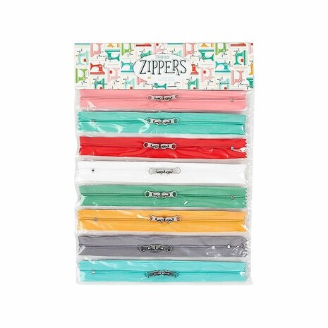 Zippers  Happy zippers  van Lori Holt ritsen 8 stuks  dubbele runner 16 inch / 40,6 cm voor o.a. projectbags