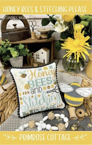 Borduurpatroon kruissteken Honey bees &amp; Stitching please van Primrose cottage