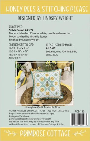 Borduurpatroon kruissteken Honey bees &amp; Stitching please van Primrose cottage