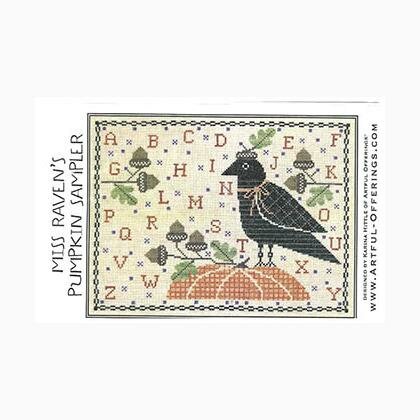 Borduurpatroon kruissteken Miss Raven&#039;s pompkin sampler van Artful-offerings