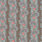 Moda - Sarahs Story - Betsy Chutchian  nr. 31592-16 Een mooie randstof antiek blauw met kleine bloemetjes en een middenbruine rand 