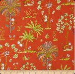 Halve Meter  Free Spirit - Sundara Oasis - Redxx Warm oranje met lichtgroen turkoois wit en beige 100% katoen en 110 cm breed