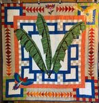 Het stoffenpakket voor de papegaaienquilt . Dit pakket omvat alle benodigde stoffen voor de top dus niet voor de achterkant van de quilt.