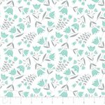 Camelot - Tulip Een witte ondergrond met lichtgrijze takjes en turkoois/mint kleurige tulpen. Dezelfde collectie als Floral weath.100% katoen en 110 cm breed.