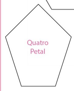 Quatro Petal - 50 stuks Paper Pieces English paper Piecing  -  Sue Daley  It is designed to fit with the following shapes;  1 inch Square 4 Pointed Star 1 3/8 inch Elongated Hexagon